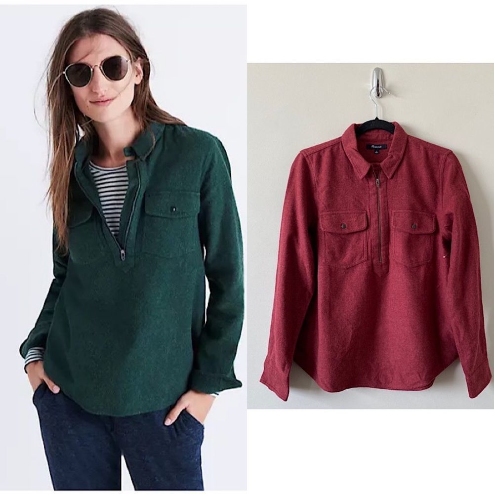 madewell Flannel Zip-Front Popover Shirt